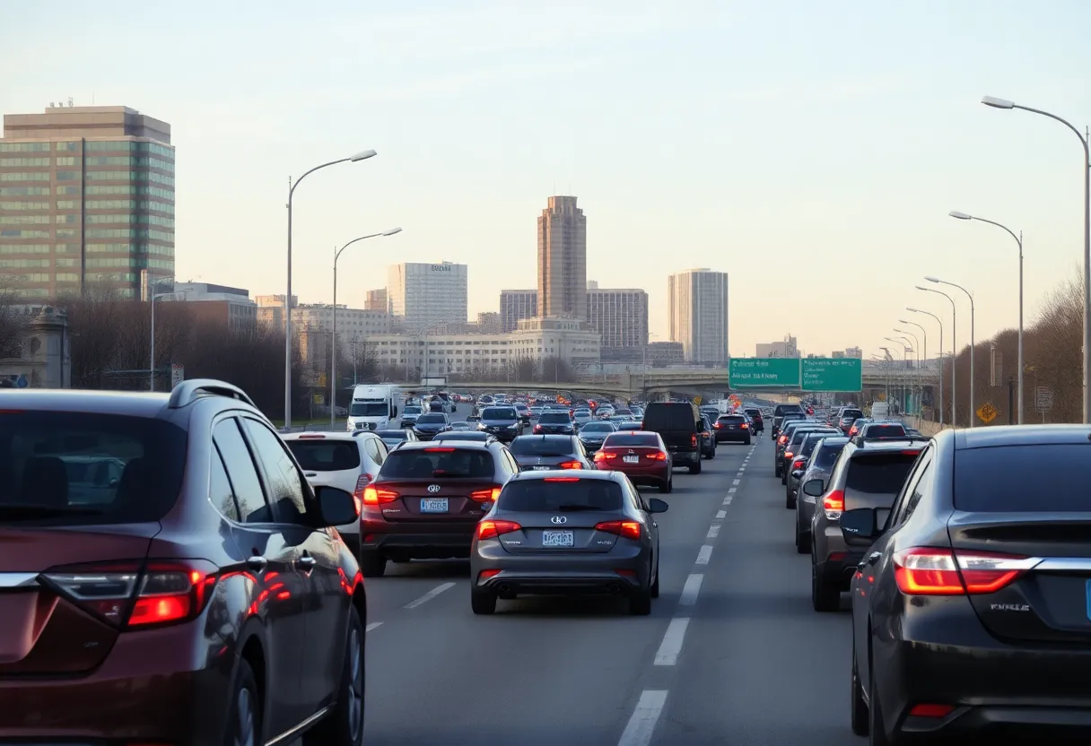 Traffic congestion on a Knoxville highway during rush hour.
