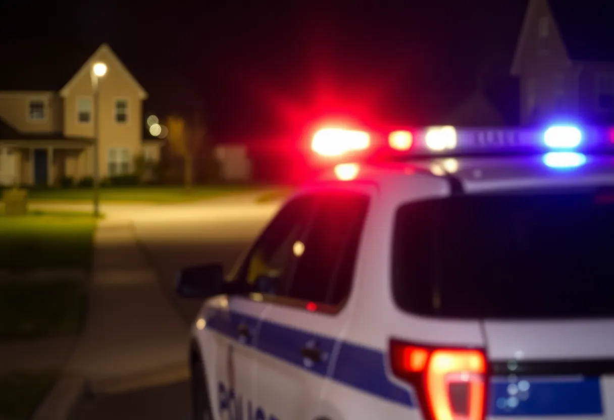 Police vehicle with flashing lights responding to an emergency