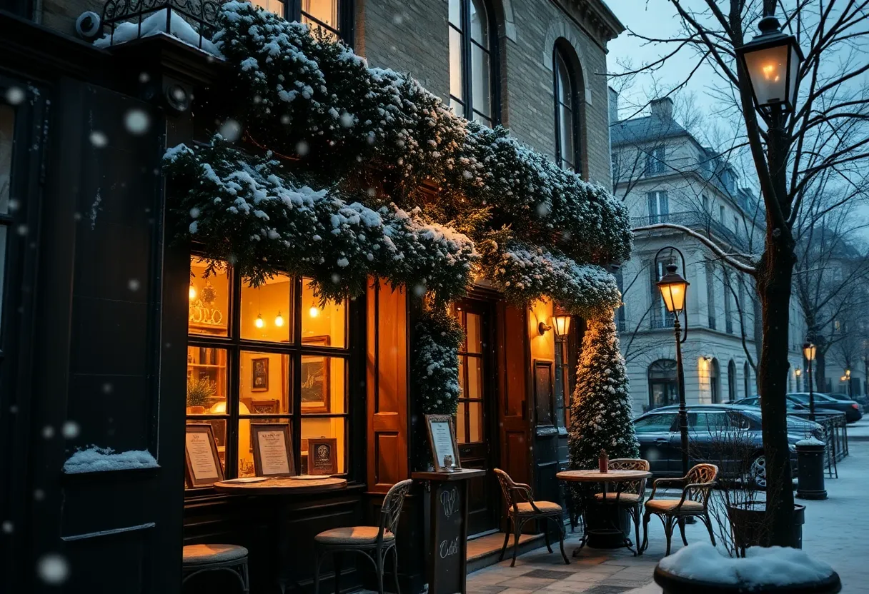 An artistic depiction of a winter scene inspired by La Bohème.