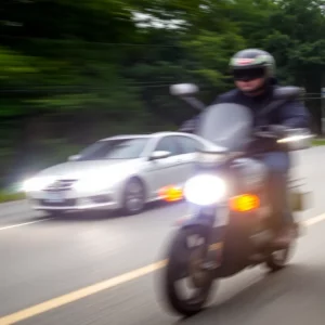 A blurred motorcycle in a police chase scene in Knoxville