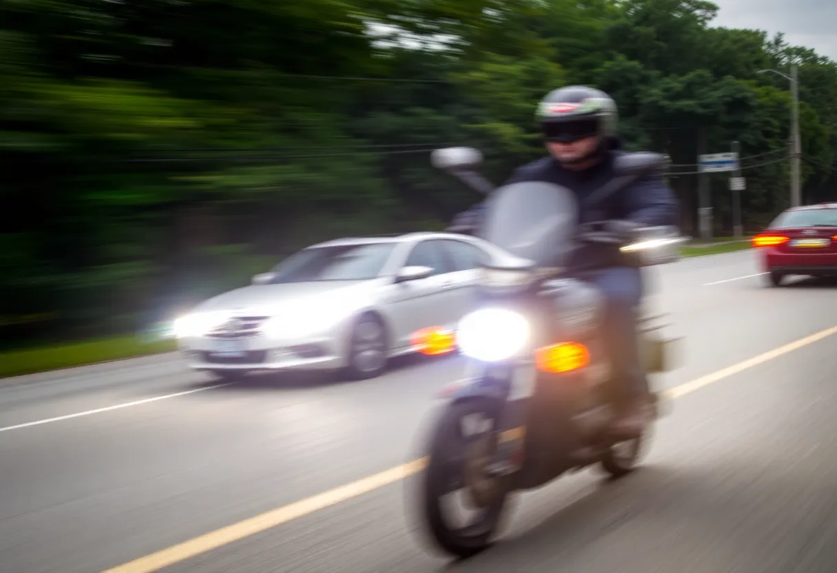 A blurred motorcycle in a police chase scene in Knoxville