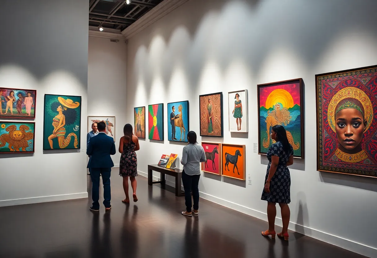 Artworks from the States of Becoming exhibition featuring contemporary African artists
