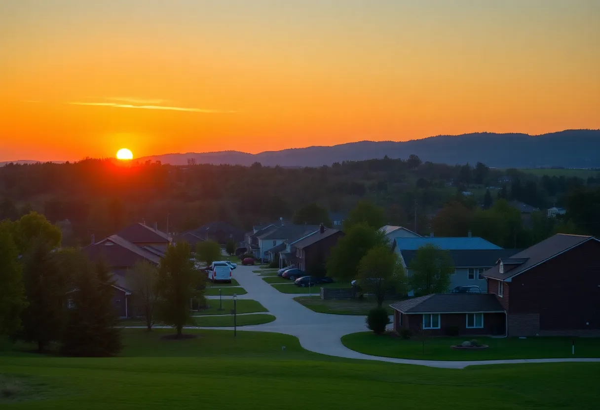 A sunset over a small town representing community and legacy.
