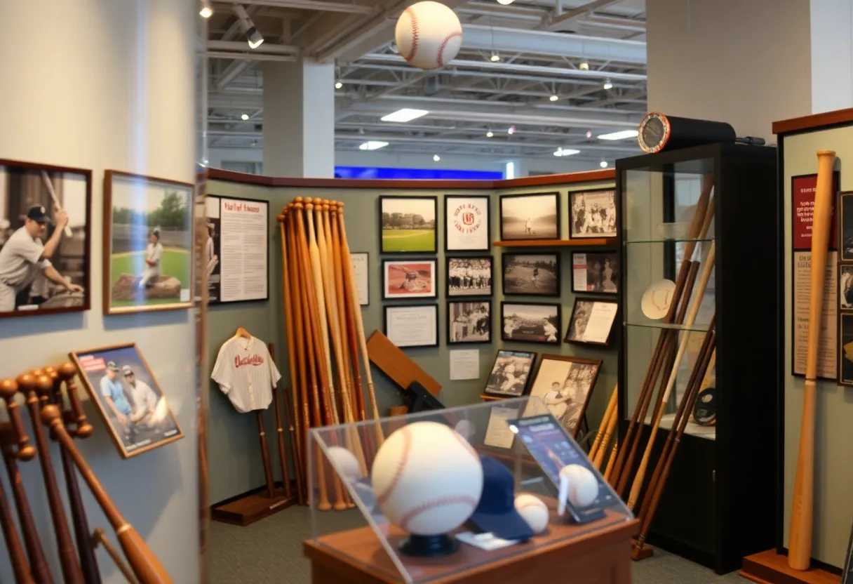 Exhibition display featuring baseball memorabilia in Knoxville