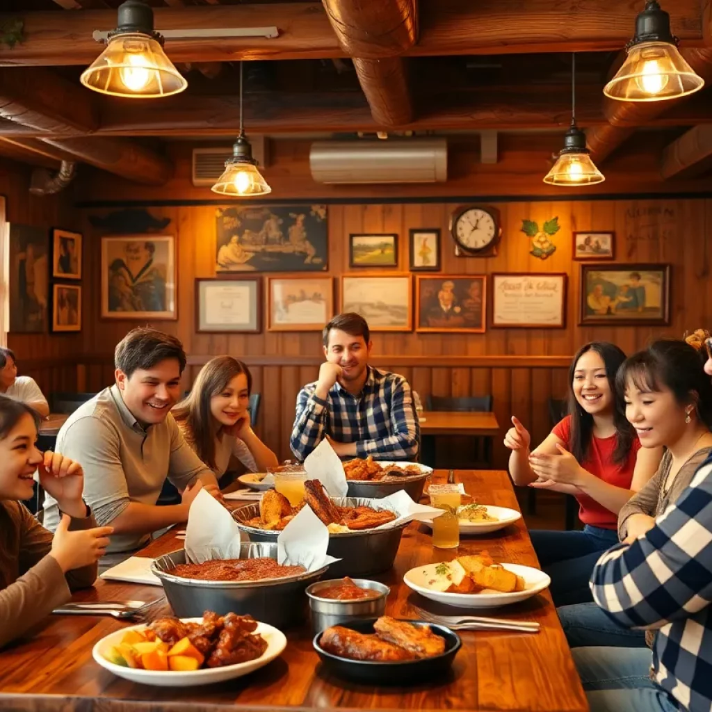 Interior of Billie Rae's BBQ showing families enjoying meals