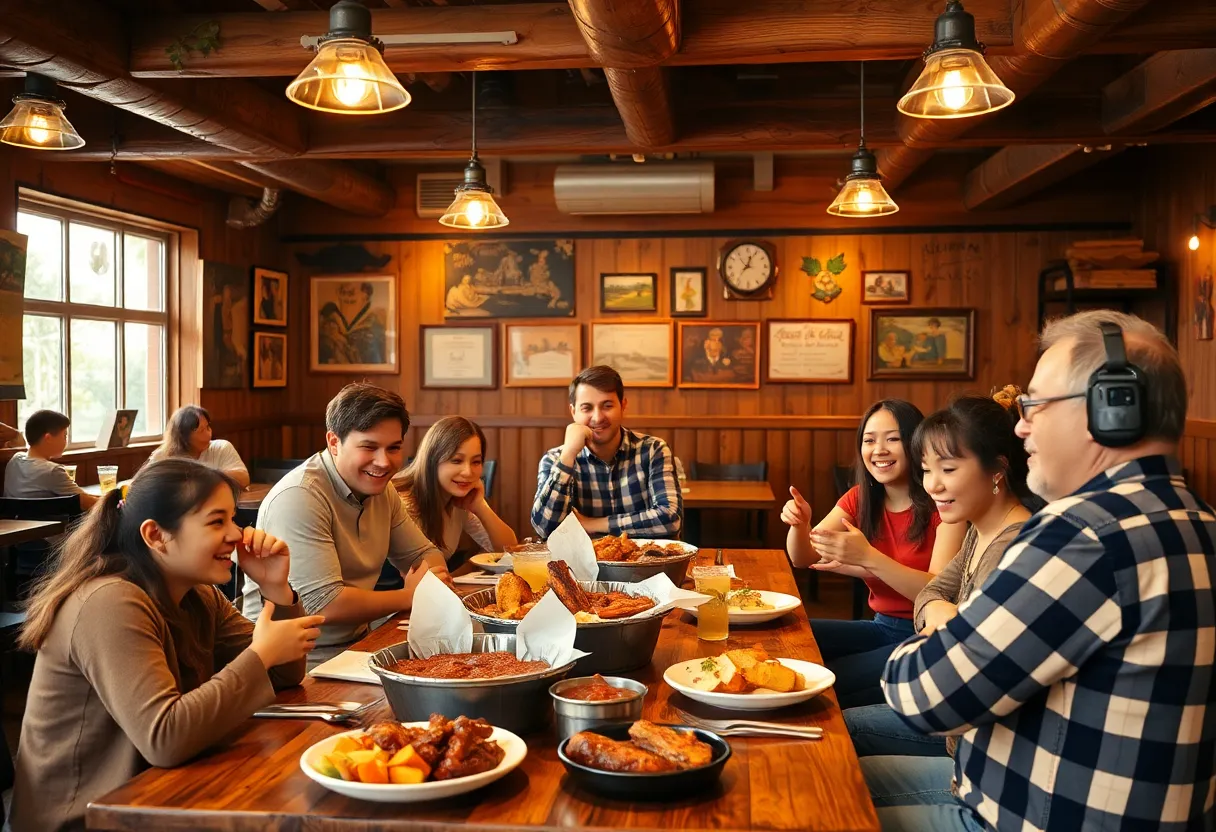 Interior of Billie Rae's BBQ showing families enjoying meals
