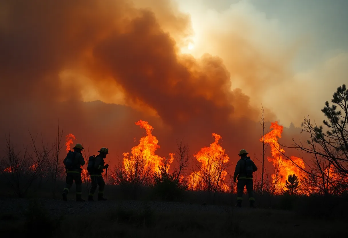 Firefighters combating the brush fire on Sharp's Ridge, Knoxville.