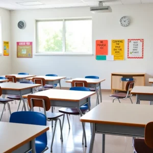 Classroom prepared for students after health closure