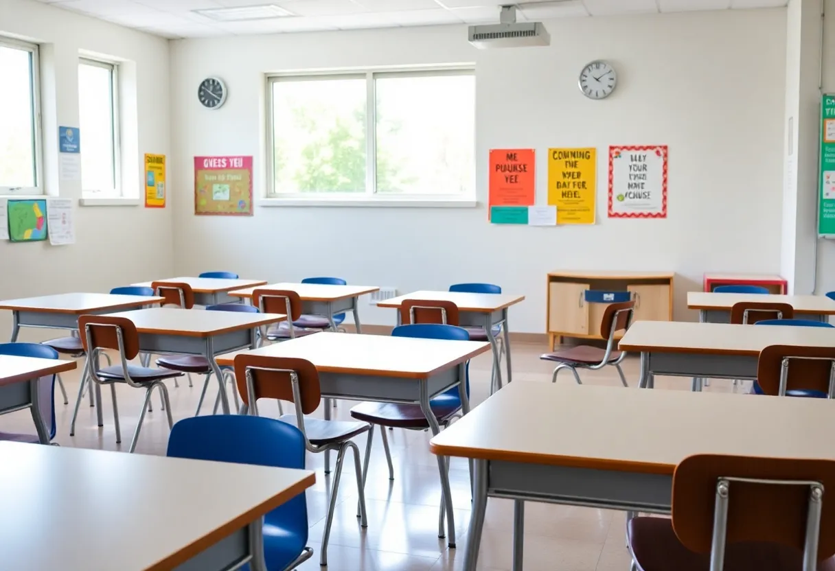 Classroom prepared for students after health closure