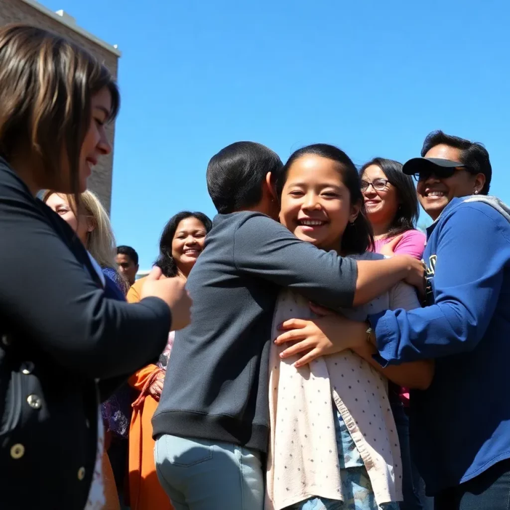 Community members celebrating after the safe return of a missing child in Knoxville