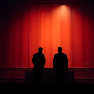 Silhouette in a courtroom representing legal tension