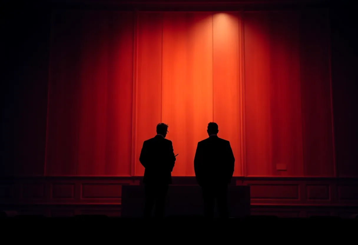 Silhouette in a courtroom representing legal tension