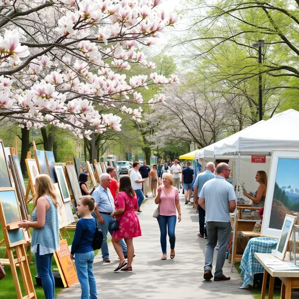 Crowd enjoying the Dogwood Arts Festival in World’s Fair Park with blooming dogwood trees