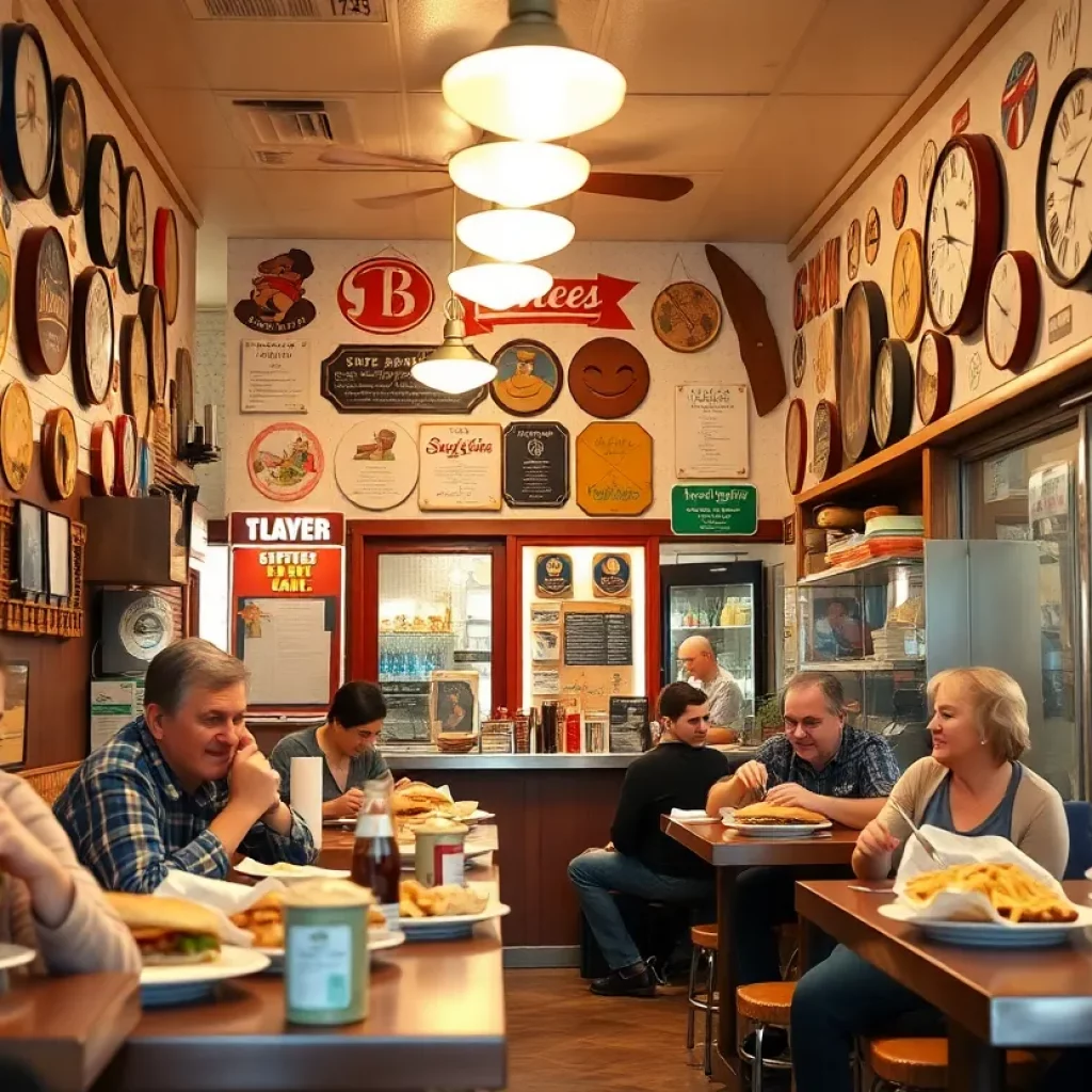 Interior of Gus's Good Time Del with customers enjoying sandwiches