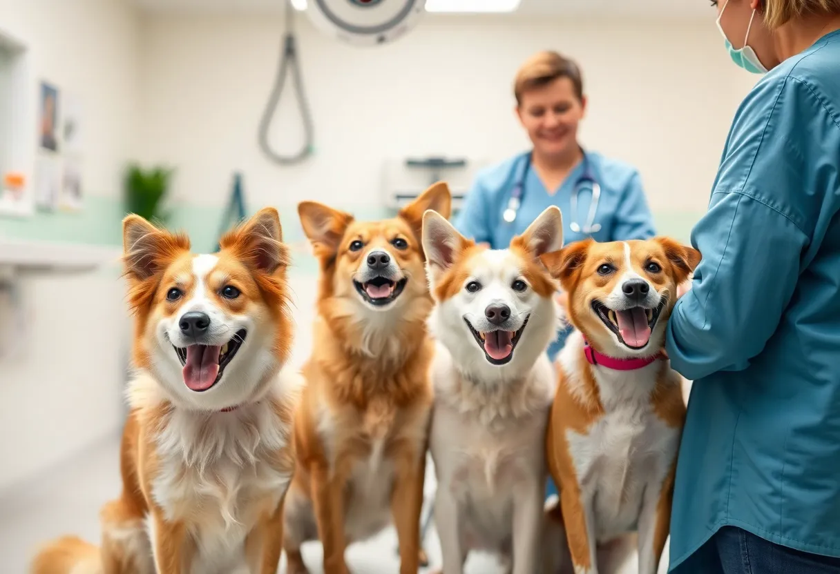 Happy pets receiving care at a veterinary clinic