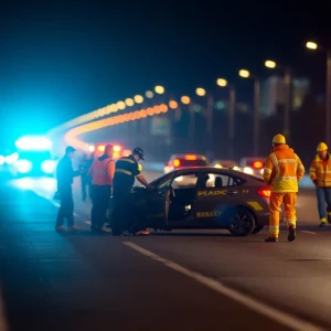 Emergency responders at the scene of a car crash on the highway
