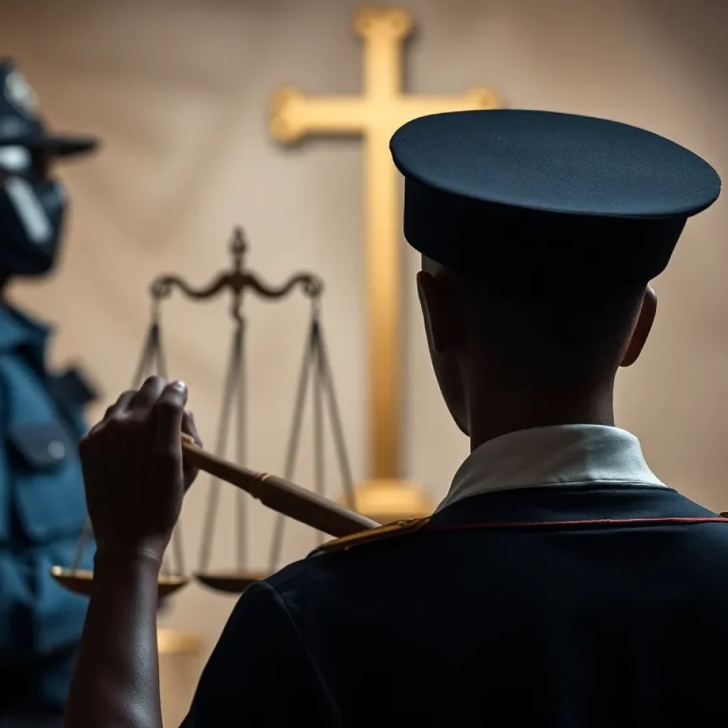 Illustration of justice scale with religious symbols