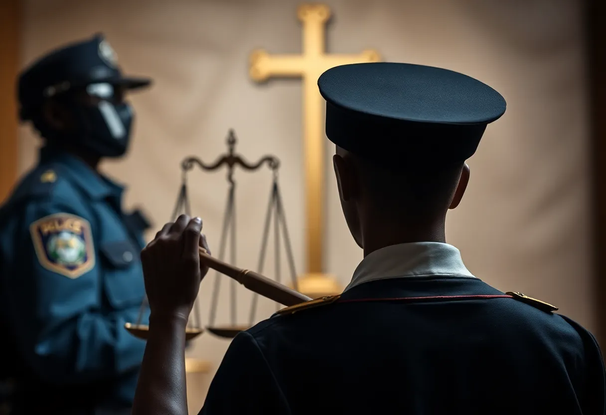 Illustration of justice scale with religious symbols