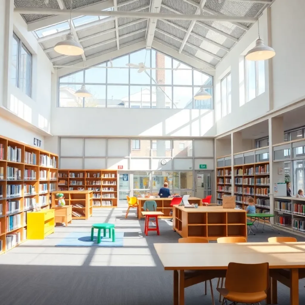 Interior view of Knox County Public Library with natural light and bookshelves.