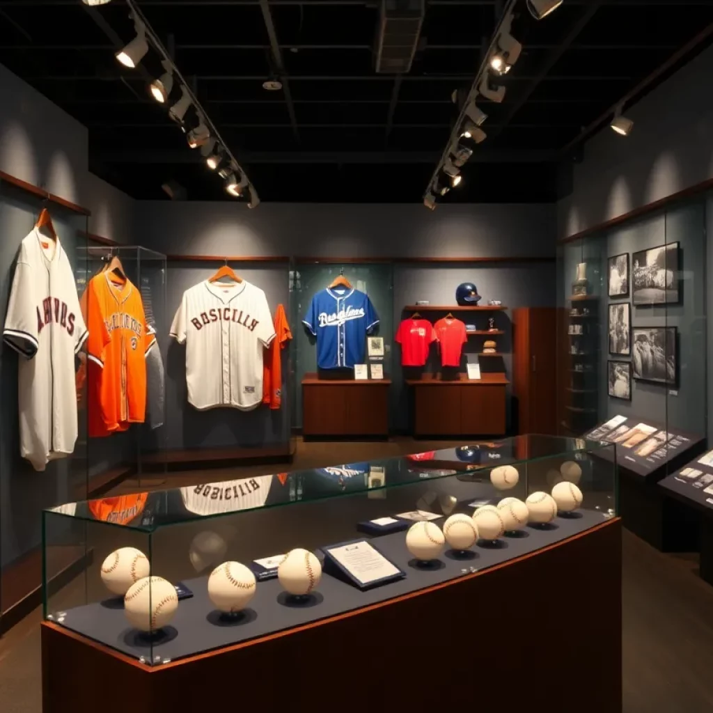 Exhibit of baseball history in Knoxville featuring artifacts and displays.