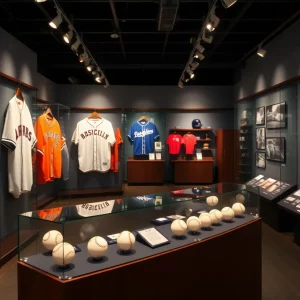 Exhibit of baseball history in Knoxville featuring artifacts and displays.
