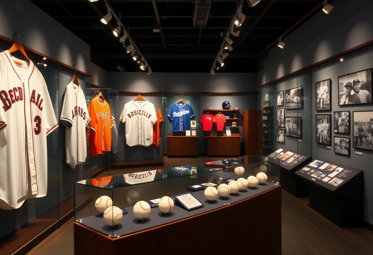 Exhibit of baseball history in Knoxville featuring artifacts and displays.
