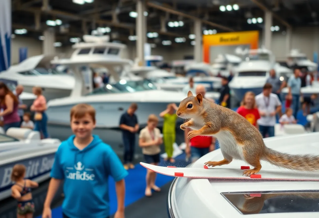 Families enjoying the Downtown Knoxville Boat Show with boats on display