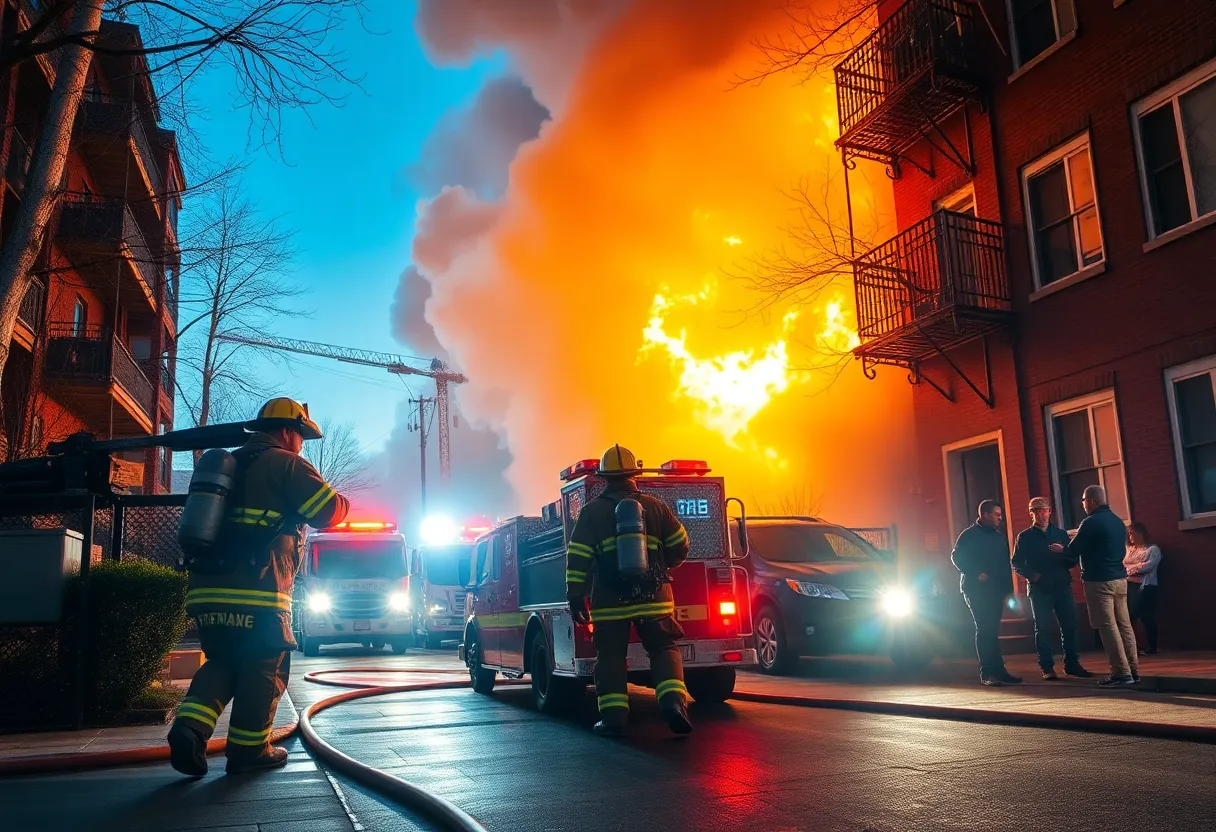Firefighters in action responding to a fire at Summit Towers Apartments