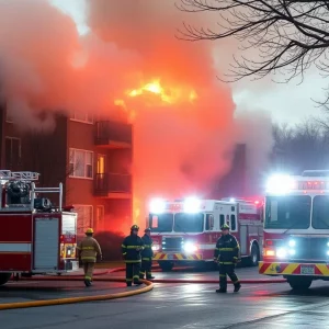 Firefighters responding to the fire at River View Park Apartments in Knoxville