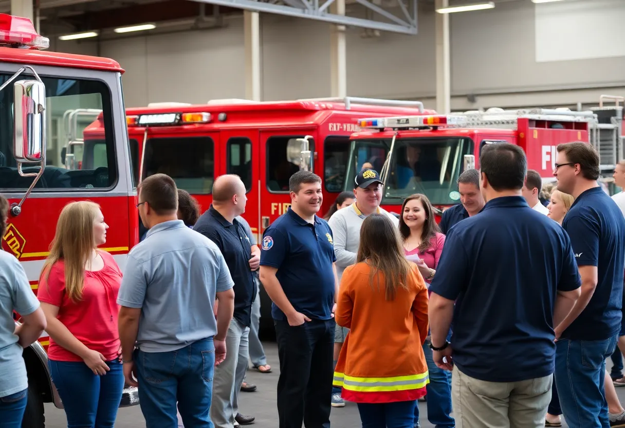 Attendees exploring firefighting equipment at the Knoxville Spring Recruitment Event