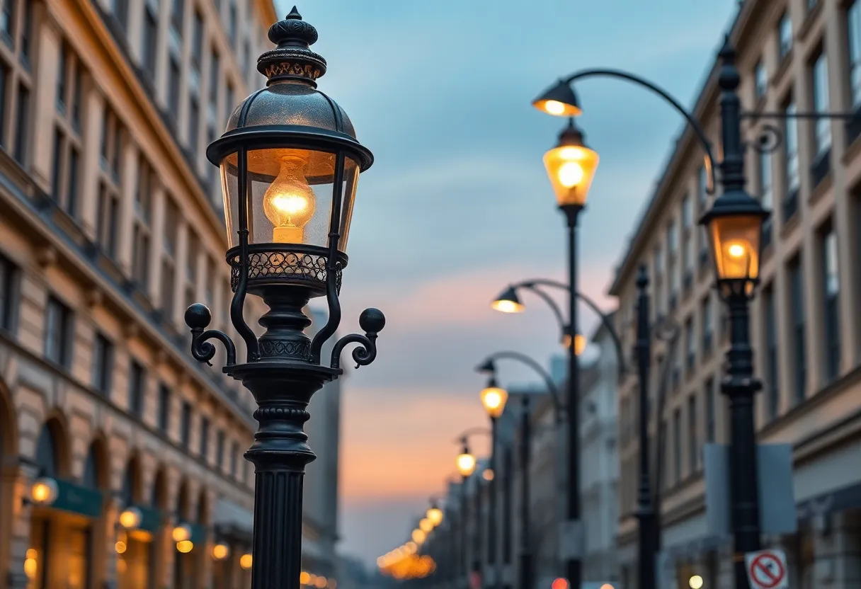 Historic gas lamps transitioning to modern electric streetlights in Knoxville