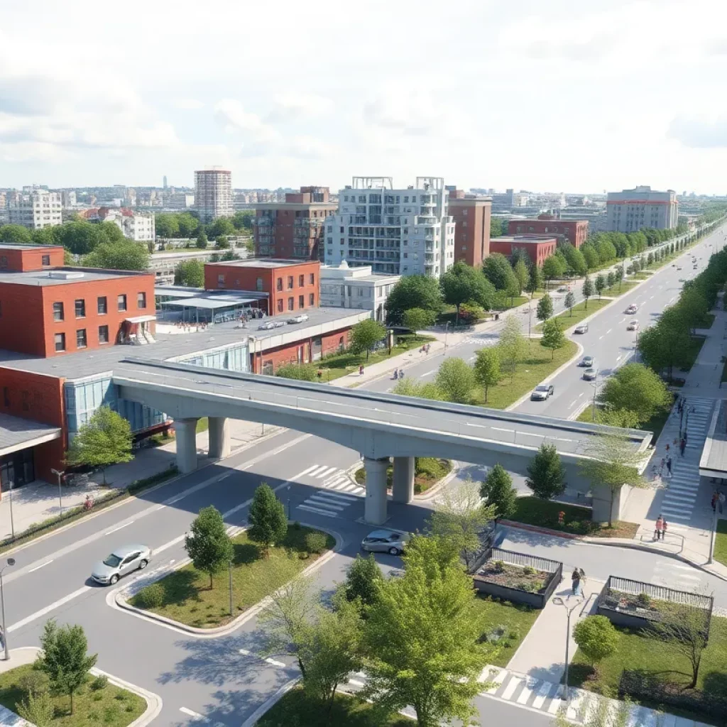Illustration of Knoxville's infrastructure improvements including a bridge and housing projects