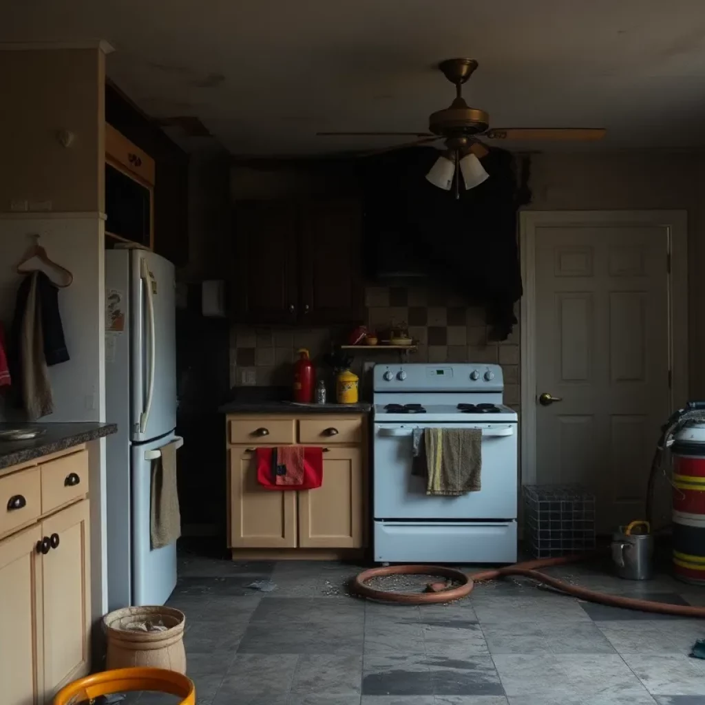 Kitchen with fire damage in Knoxville
