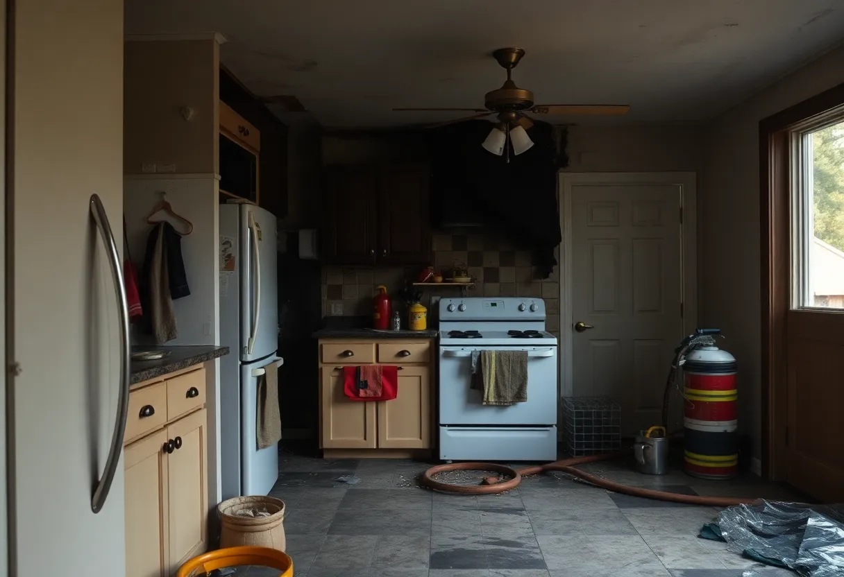Kitchen with fire damage in Knoxville