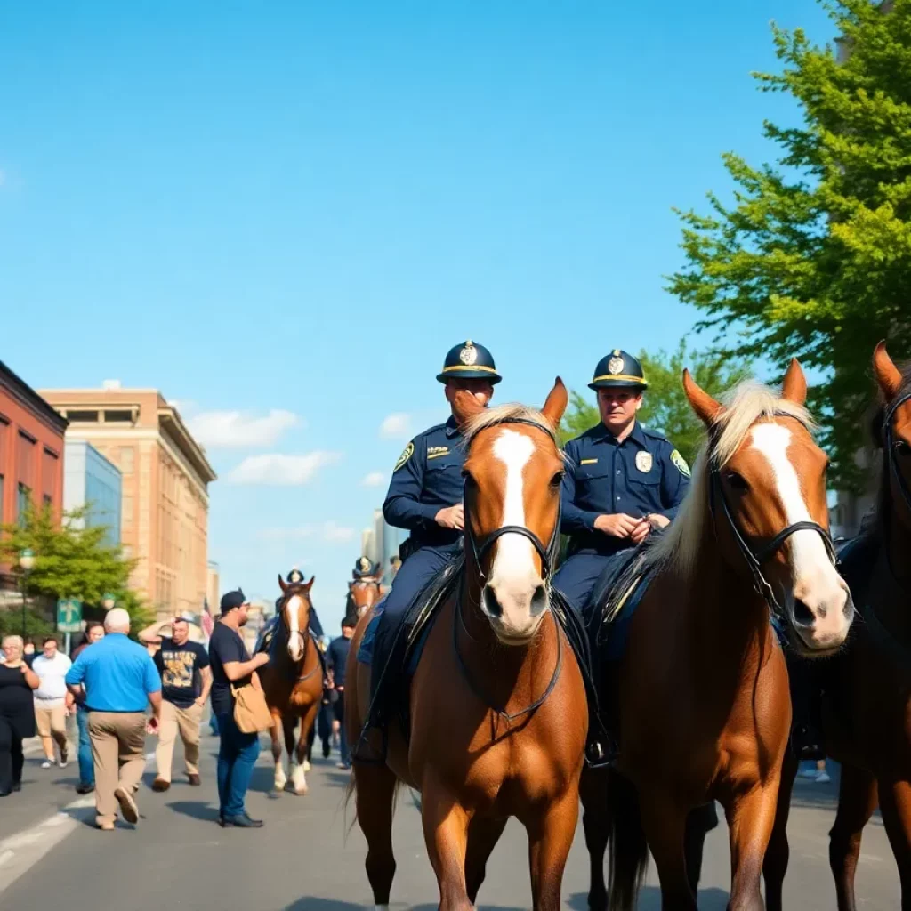 Officers on horseback interacting with the community in downtown Knoxville