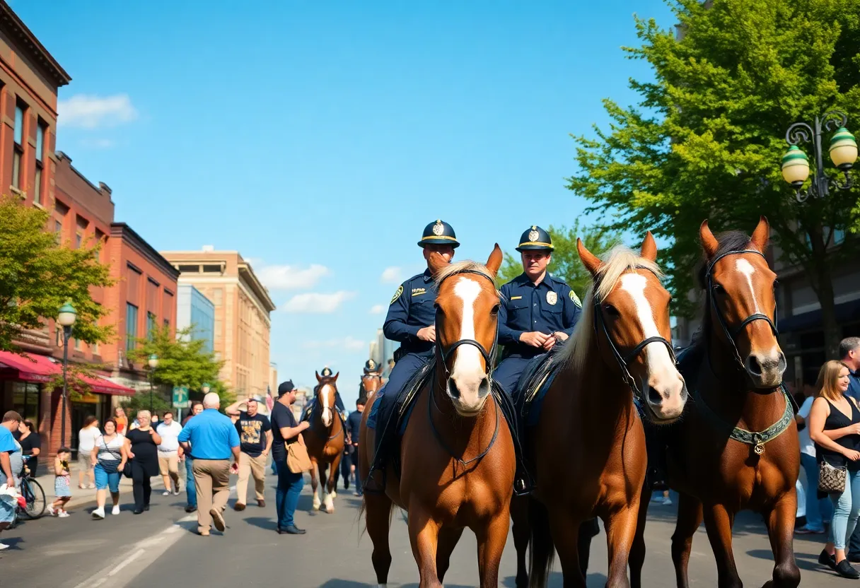 Officers on horseback interacting with the community in downtown Knoxville