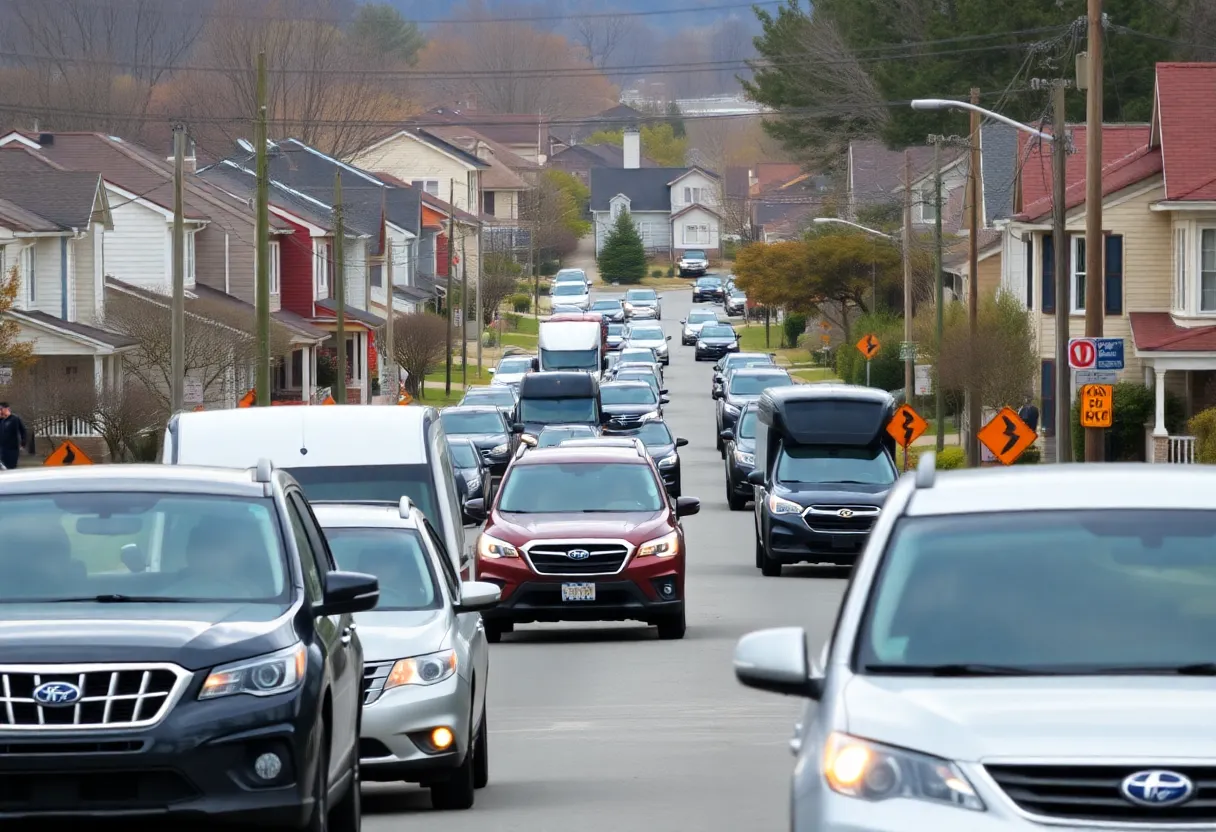 Street view of Knoxville highlighting houses and traffic congestion