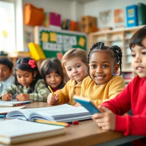 Children in a classroom engaged in learning activities.