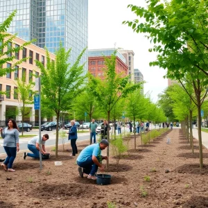 Lush urban landscape featuring newly planted trees in Knoxville