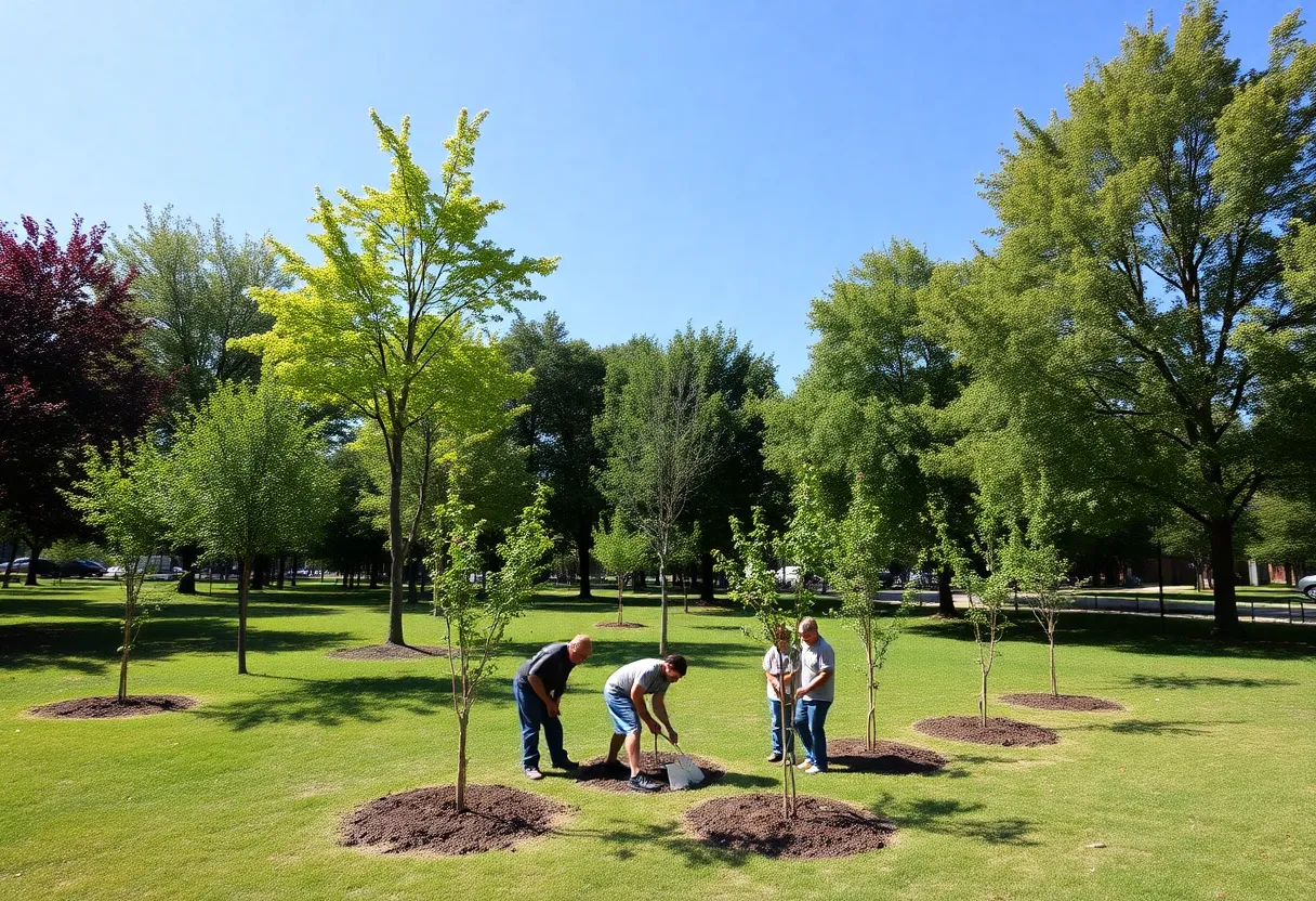 Community members planting trees in a Knoxville urban park