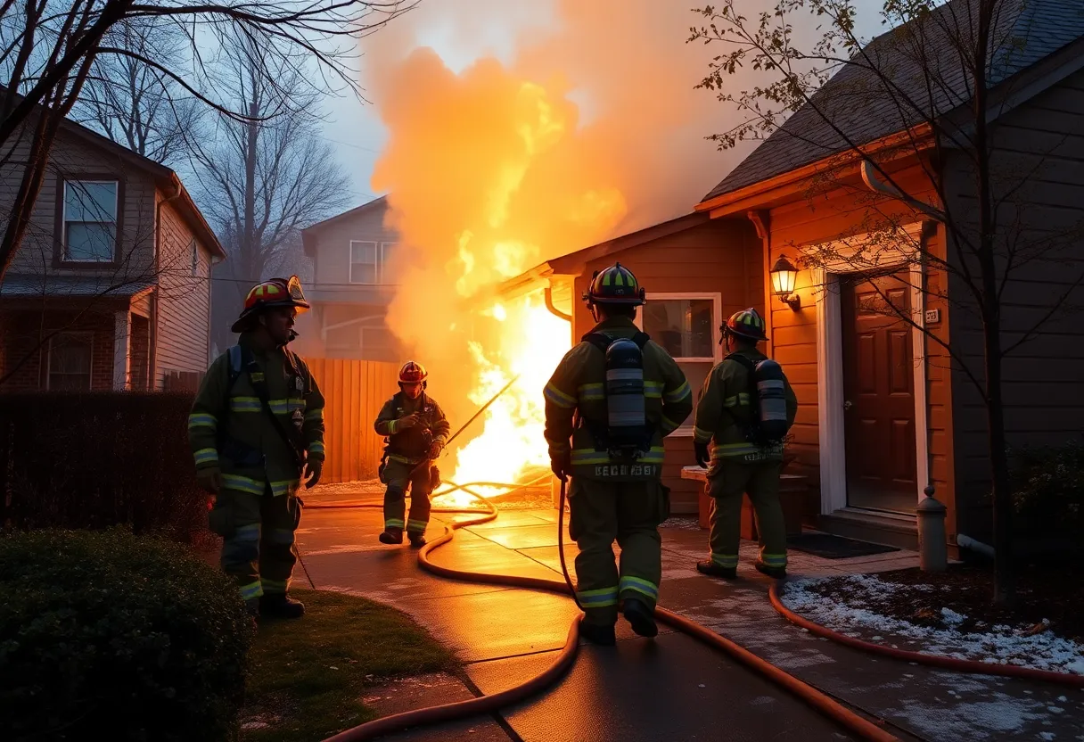 Firefighters at the scene of a kitchen fire in Lonsdale