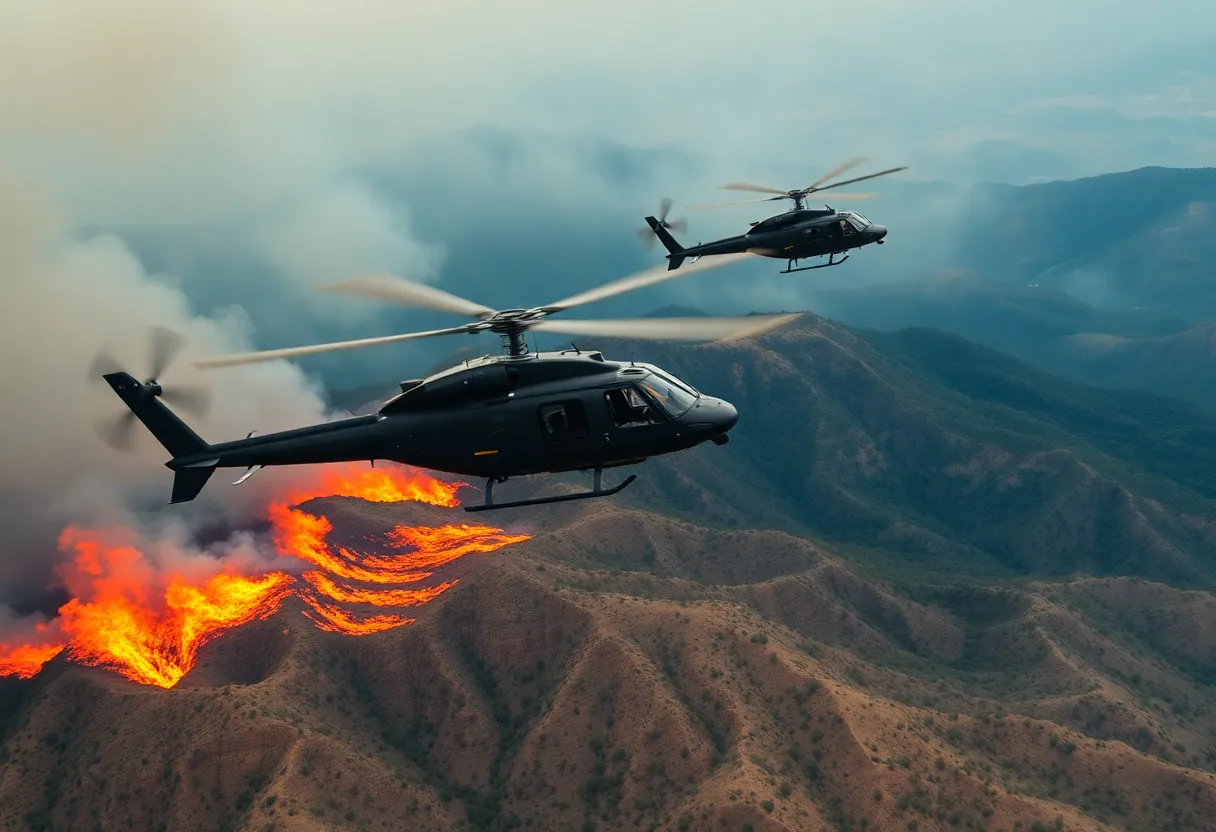 Blackhawk helicopters battling wildfires in Mountain City, Tennessee