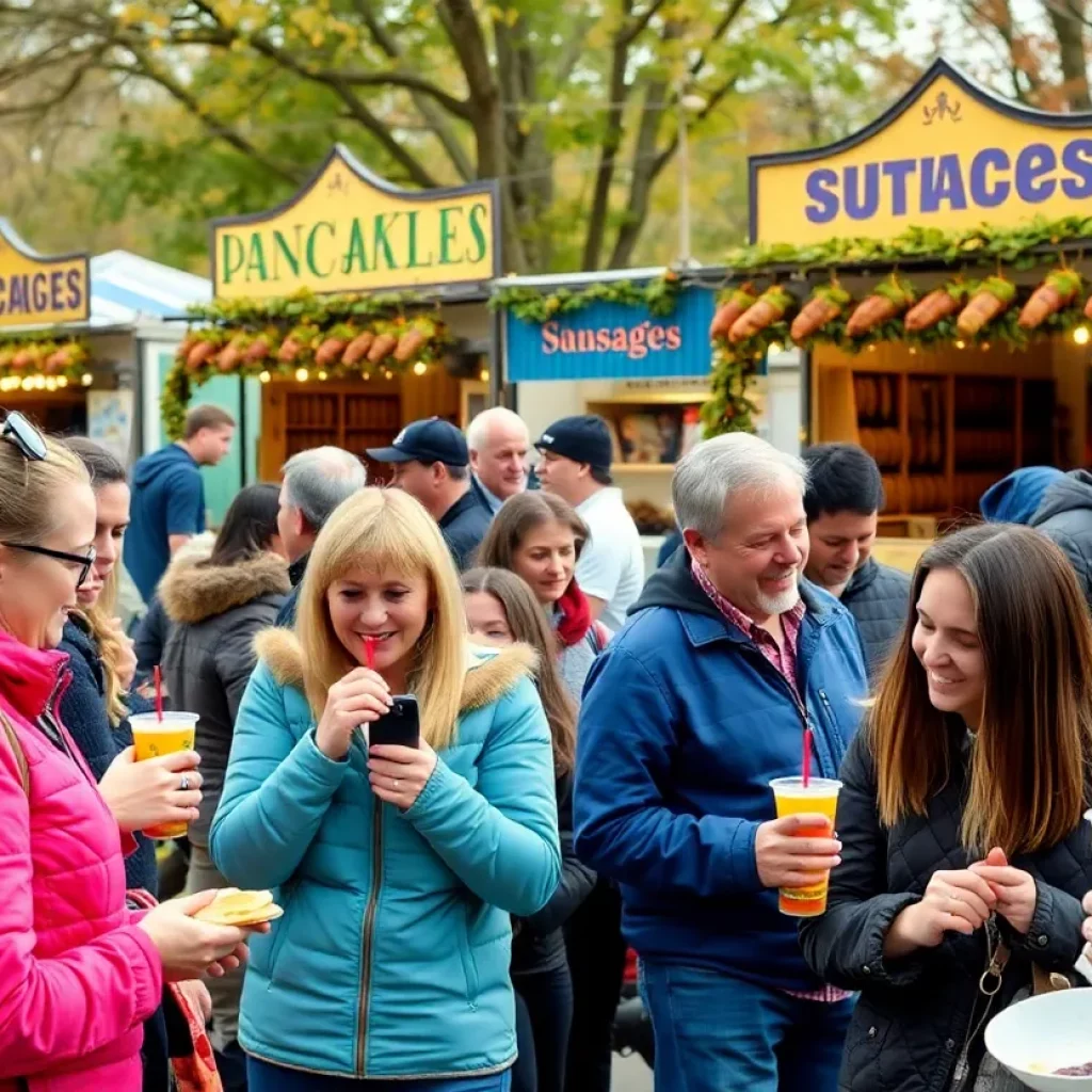 People enjoying pancakes at the Knoxville Pancake Fest