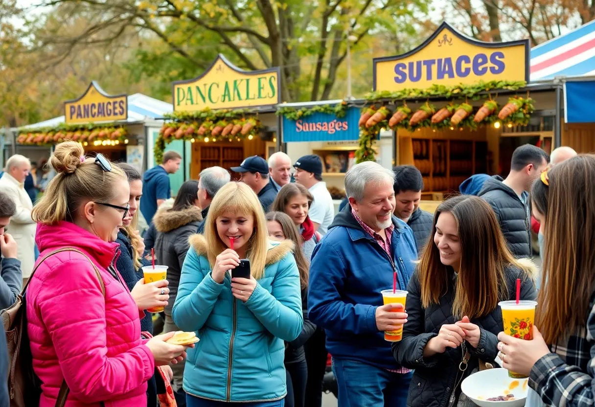 People enjoying pancakes at the Knoxville Pancake Fest