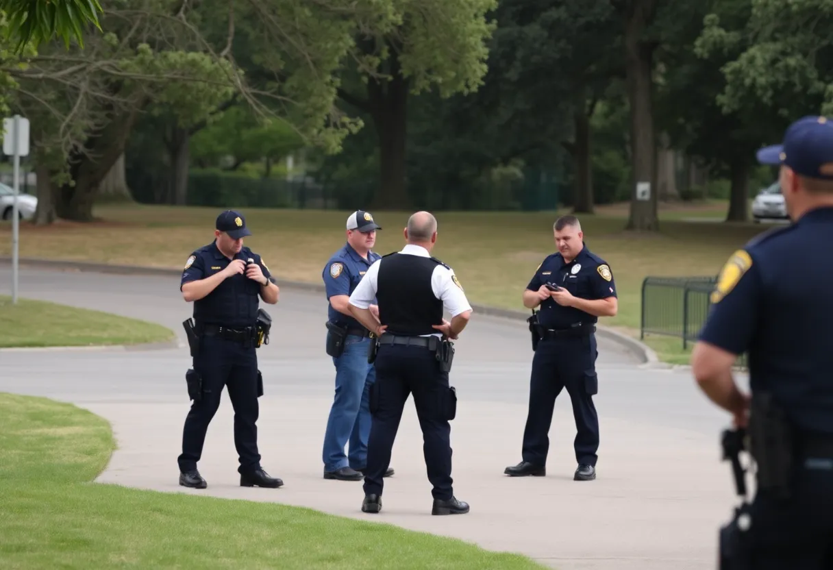 Police officers negotiating during a standoff at a park in Knoxville