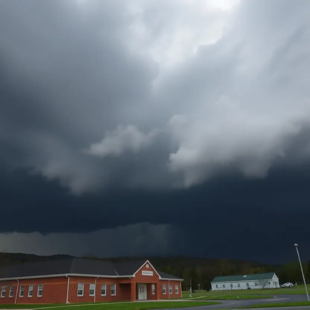 Dark storm clouds over East Tennessee school