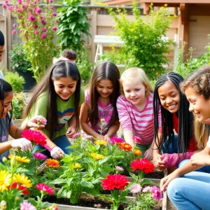 Youth with disabilities enjoying gardening in a community program.