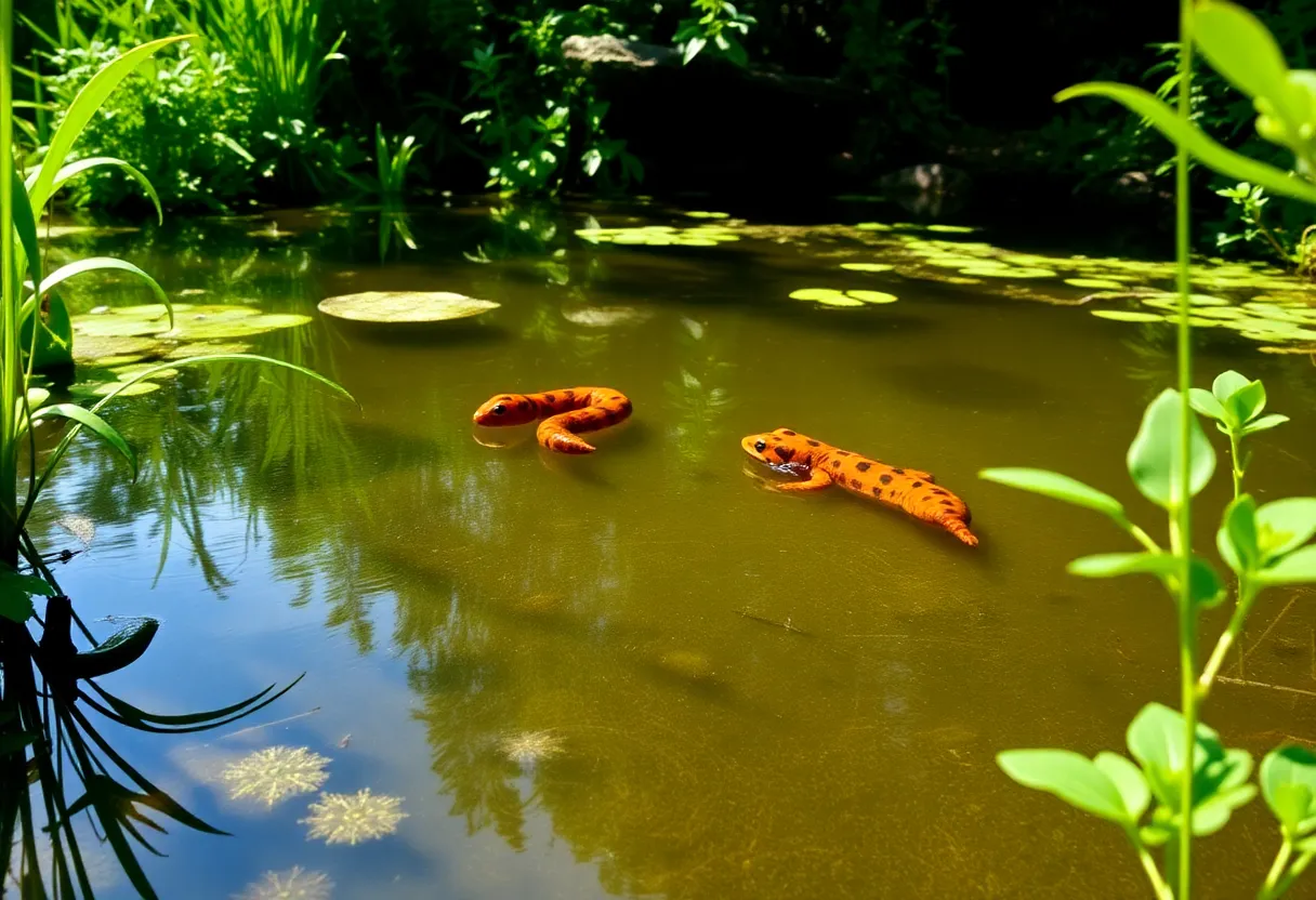 Spotted salamander eggs in a pond at Ijams Nature Center