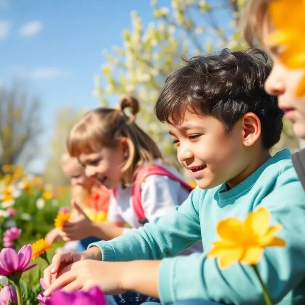 Children enjoying spring break activities outdoors