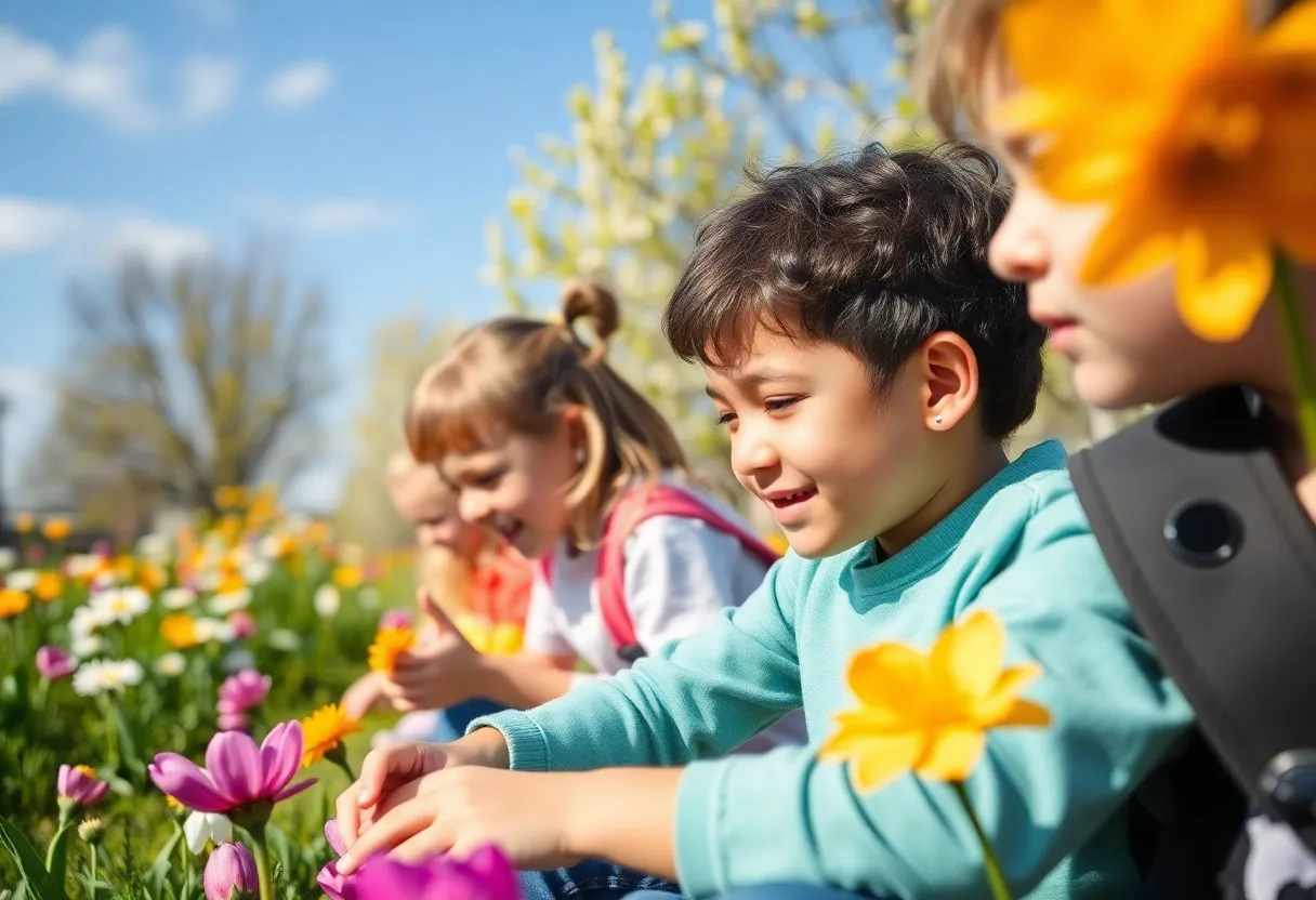 Children enjoying spring break activities outdoors